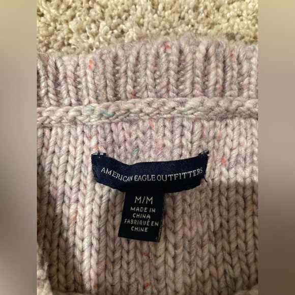Women American eagle tunic overhead crewneck cable knit sweater pink purple m - Picture 4 of 10